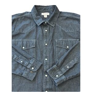 Turtle Bay Mens XL Black Denim Western Pearl Snap Long Sleeve Shirt Cowboy Horse